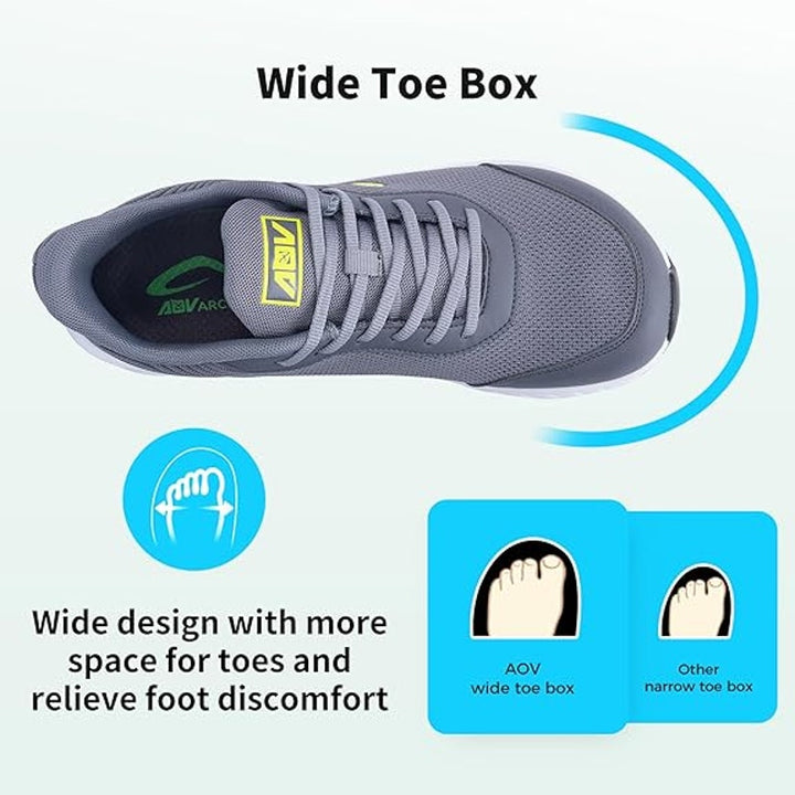 AOV Mens Size 9.5 Gray Mesh Wide Toe Box Arch Support Orthotic Walking Shoes