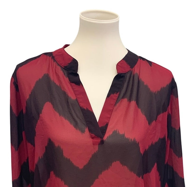 Absolutely Famous Womens Large Sheer Chevron Stripe Pullover Long Sleeve Blouse