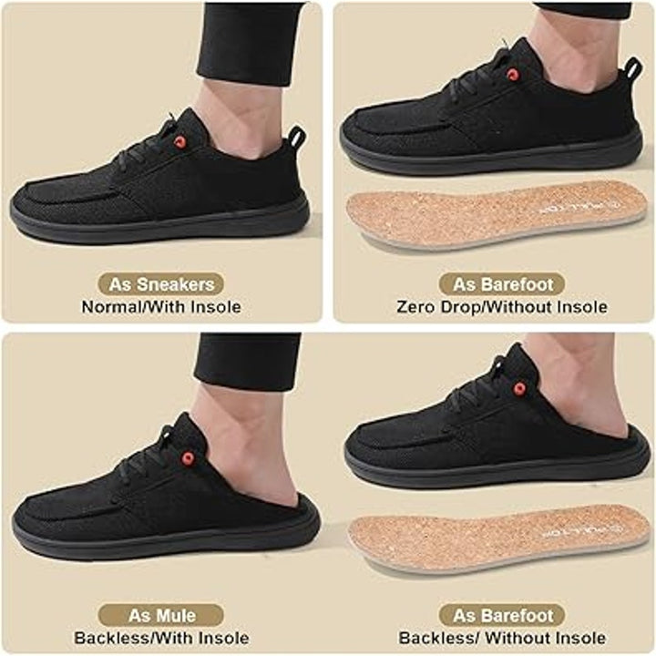 Pulltop Mens Size 8 Wide Toe Box Black Lace Up Barefoot Zero Drop Casual Shoes