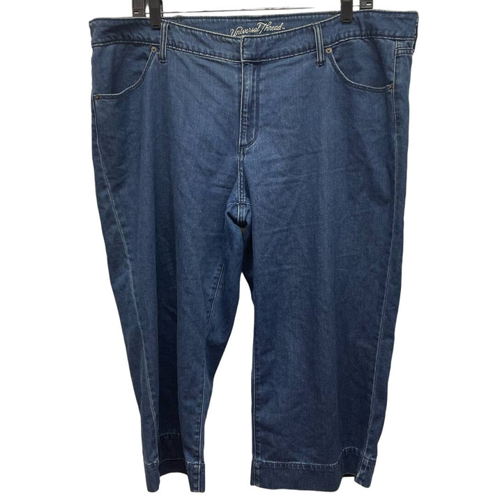 Universal Thread Womens 22W Cropped Hook Eye Closure Stretch Denim Blue Jeans