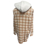 New Hand Printed Womens Small Woodland Owl Bird Long Sleeve Plaid Flannel Hoodie