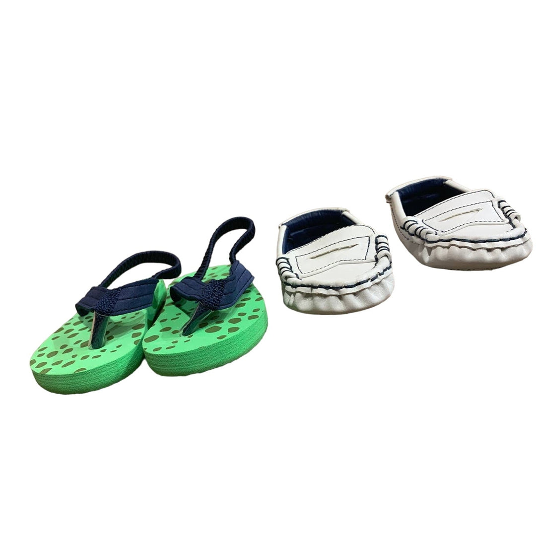 Lot of 2 Baby Boy Size 2 White Penny Loafers Polka Dot Flip Flops Toddler Shoes