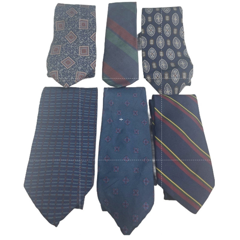 Lot of 6 Navy Gray Blue Striped Solid Vintage and Modern Mens Neck Ties