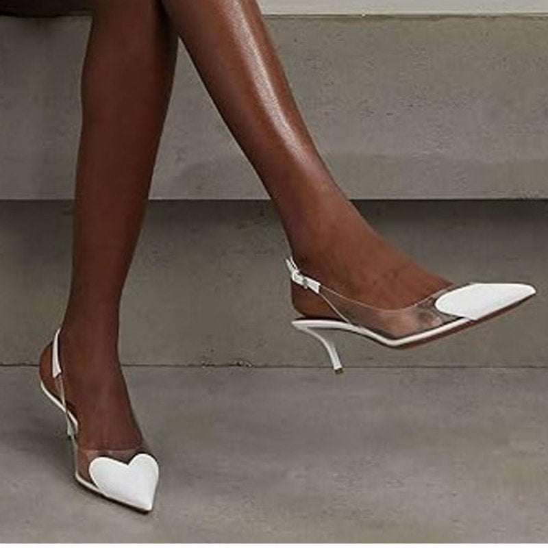 Coutgo Womens Size 7.5 Off White Clear Slingback 3" Heels Closed Heart Toe Shoes