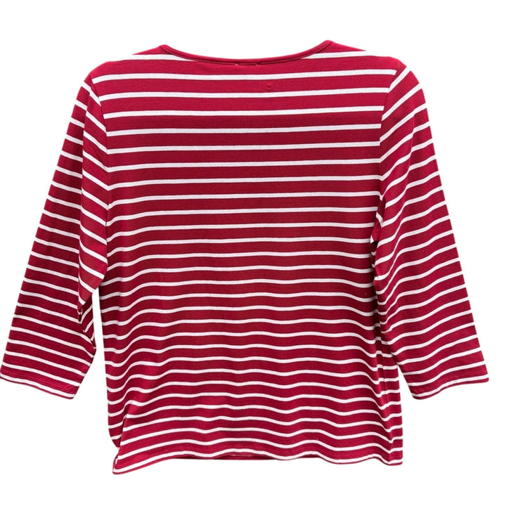 NWT New Anne Klein Womens Medium Striped Rhinestone Heart Long Sleeve Top