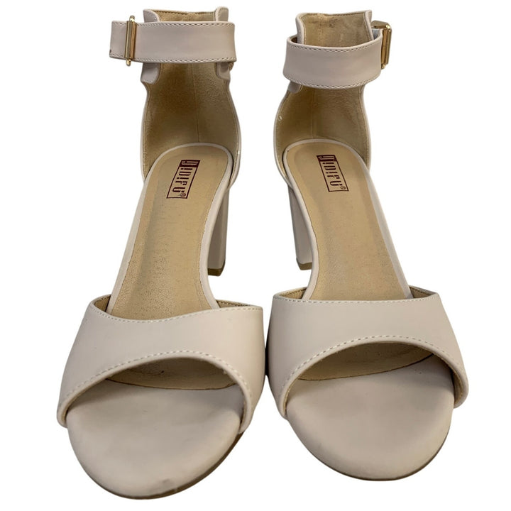 IDIFU Womens Size 7 Pinky Tan 3" Chunky Heel Round Peep Toe Ankle Strap Shoes