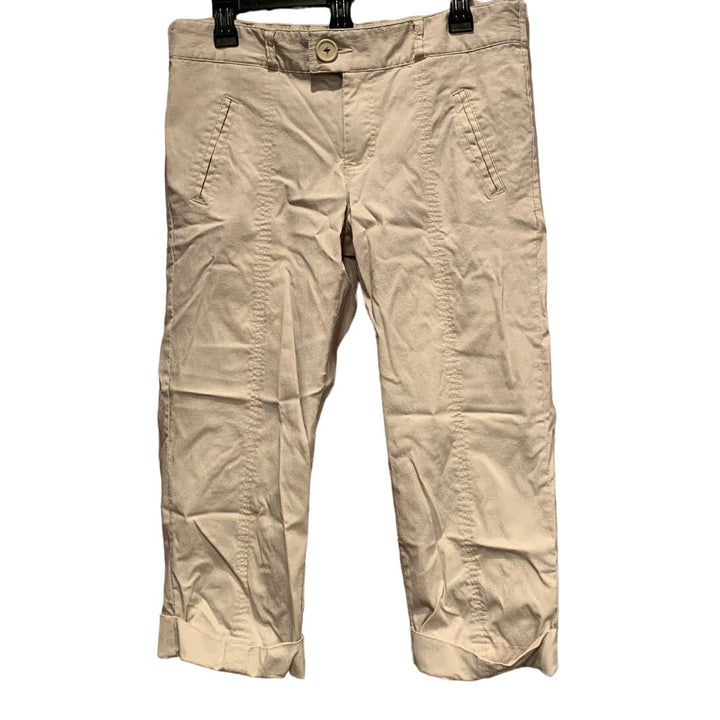Oh Baby Motherhood Small Tan Khaki Cropped Maternity Pants Rayon Spandex Capris