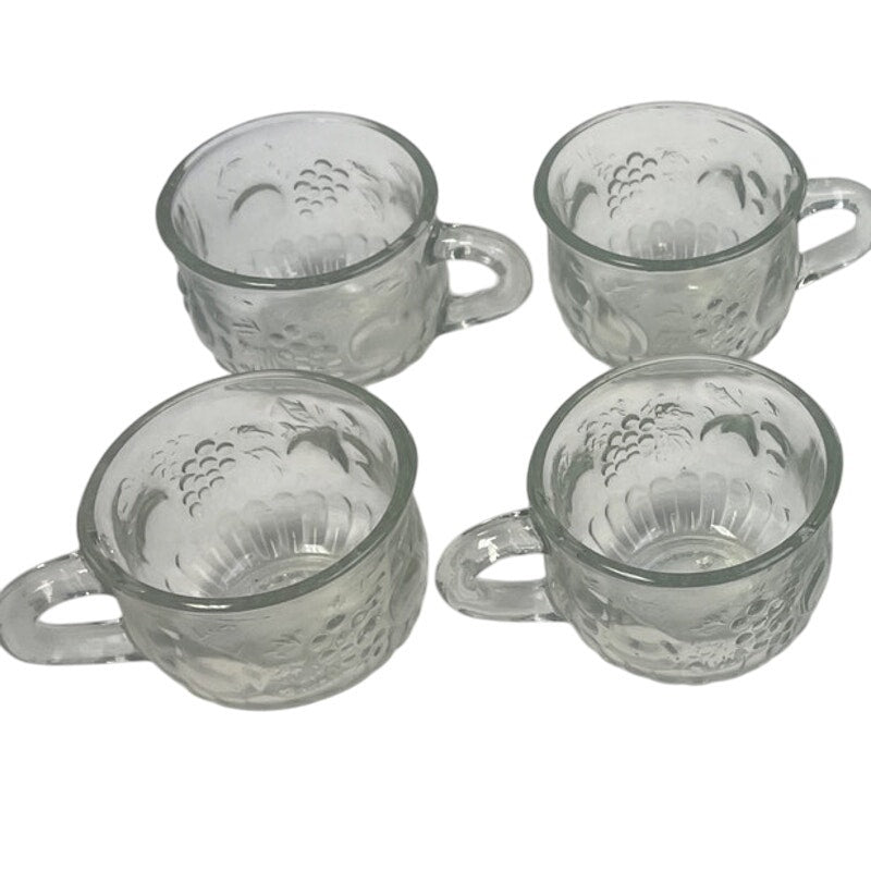 8 Vintage Small Clear Glass Grape Pear Fruit Themed Handled Punch Bowl Glasses