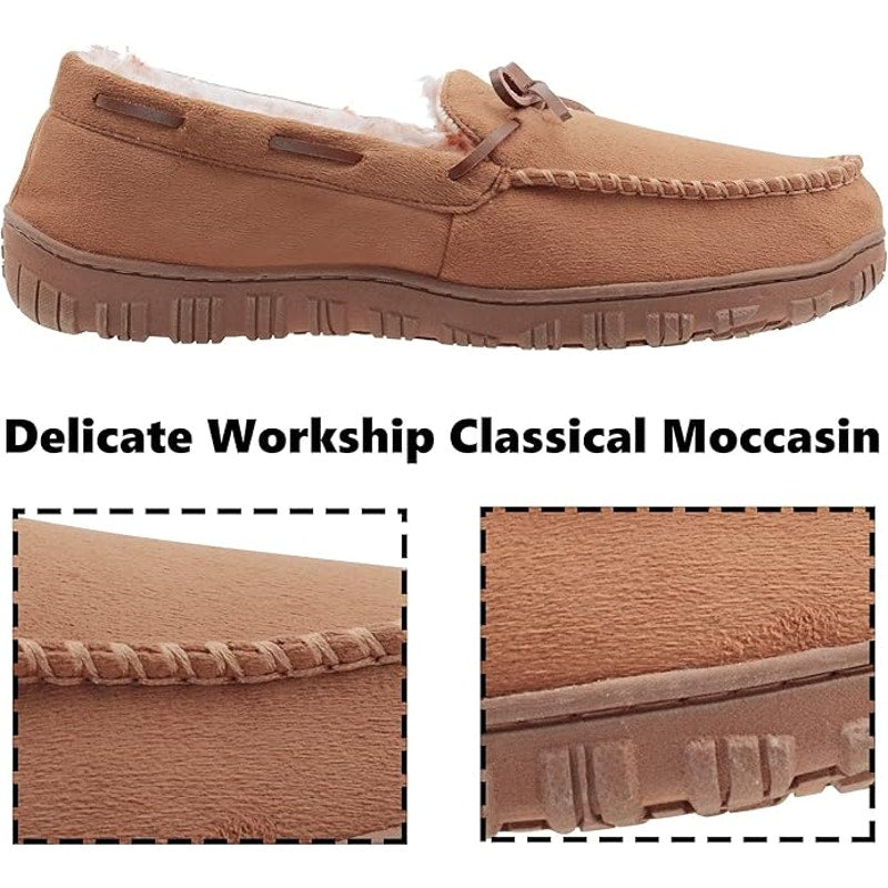Vlly Mens Size 9 Tan Orange Faux Suede Micrsuede Slip On Moccasin Slipper Shoes