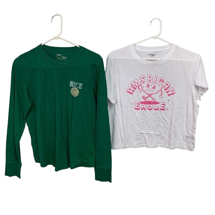 2 New American Eagle Womens Small Watermelon Nice Long Short Sleeve Tee Shirts