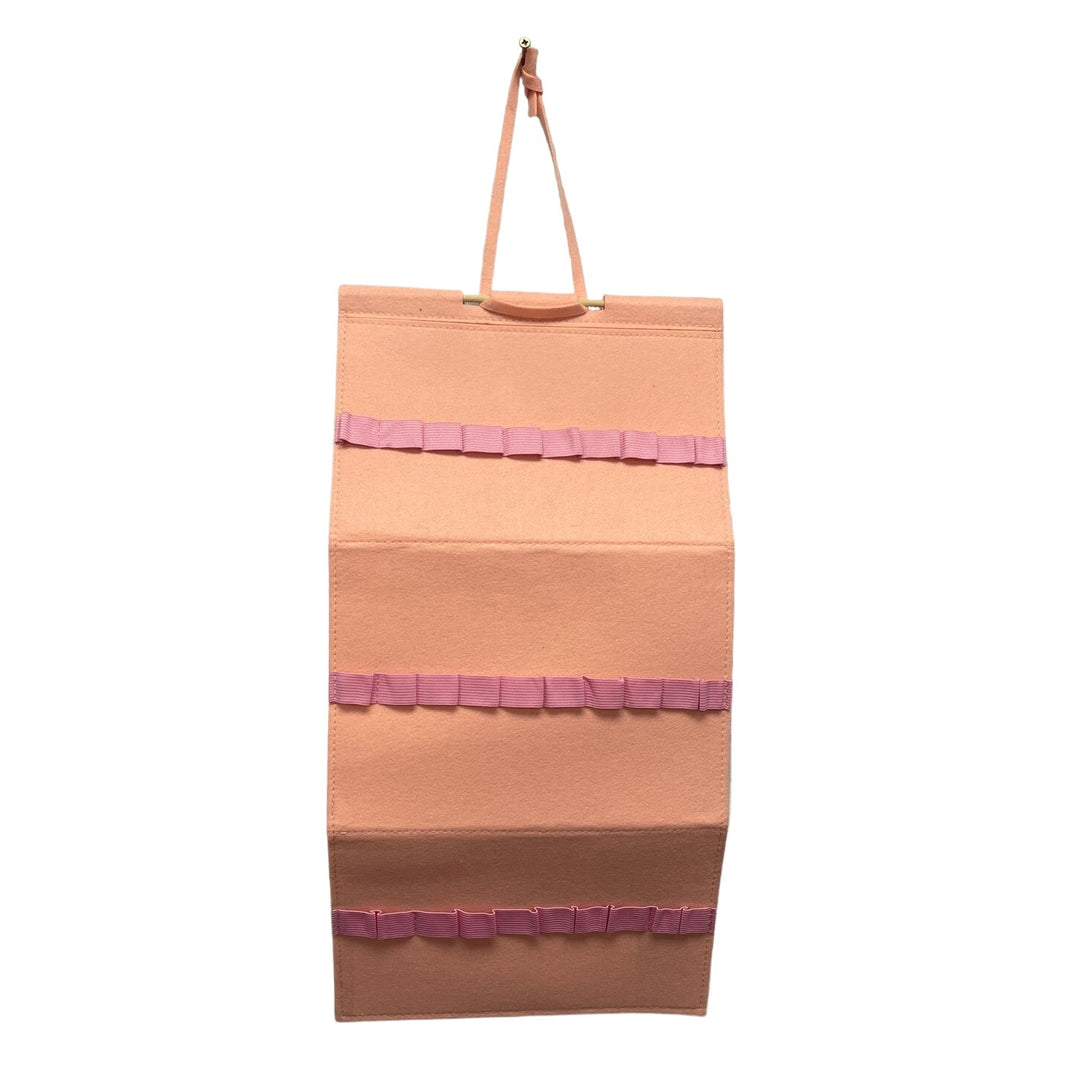 Adorable Pink Felt Wall Closet Hanging Headband Hair Bow Holder w Elastic Loops