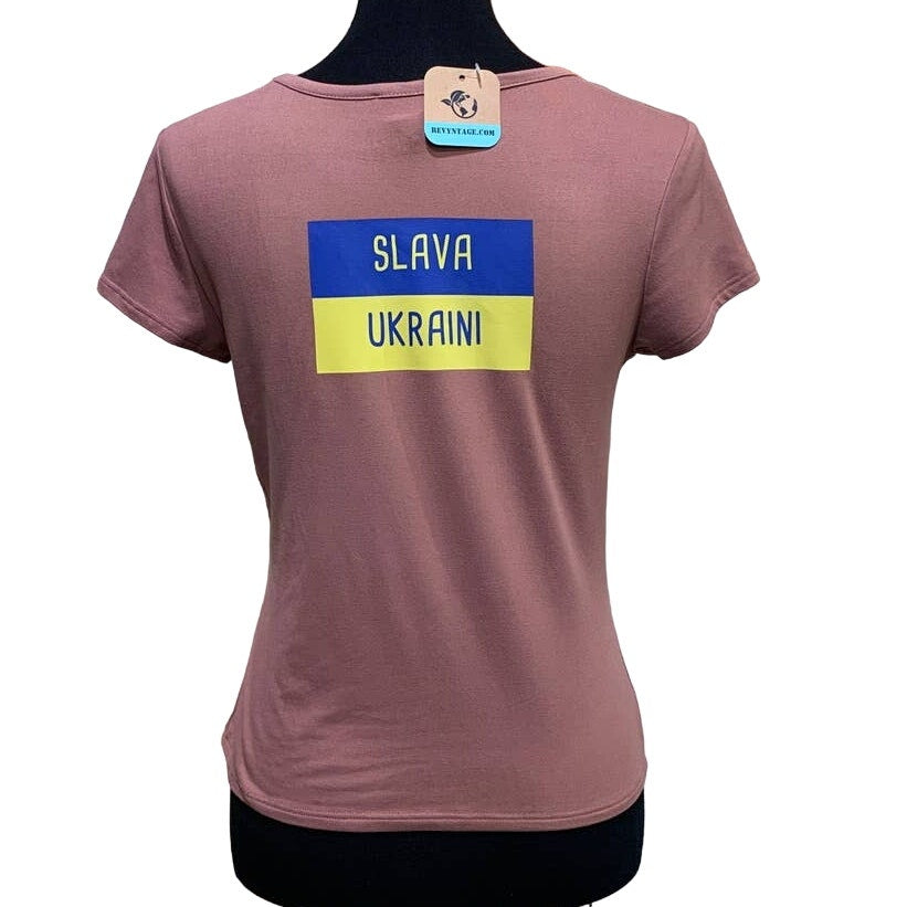 Upcycled Hand Printed Small Summer Seagull Ukraine Flag Slava Ukraini Artist Tee