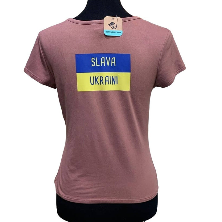 Upcycled Hand Printed Small Summer Seagull Ukraine Flag Slava Ukraini Artist Tee