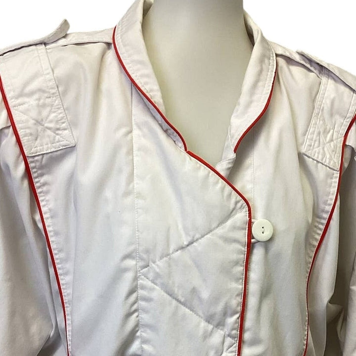 Vintage 1980s Mulberry Street Womens Medium White Button Up PolyCotton Jacket
