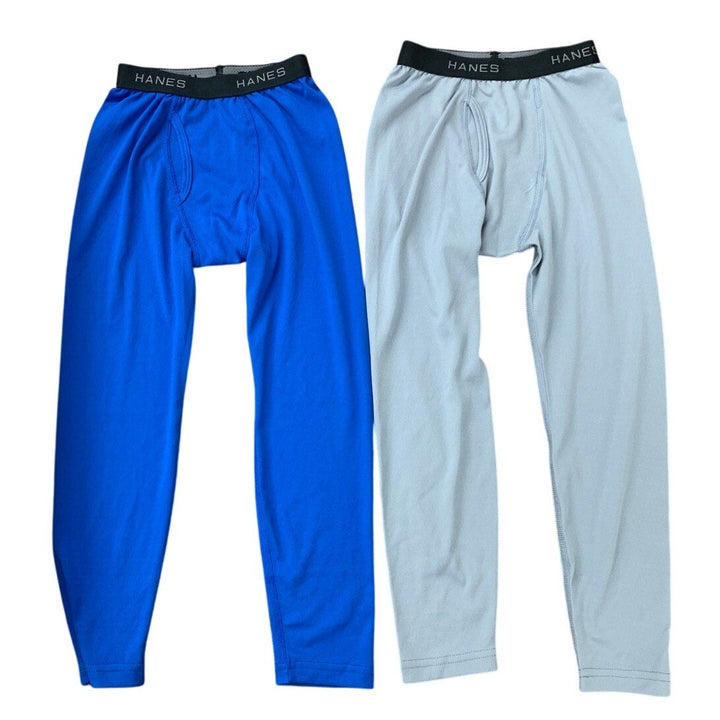 2 New Hanes Boys Small Blue Gray 100% Polyester Elastic Waist Long Underwear