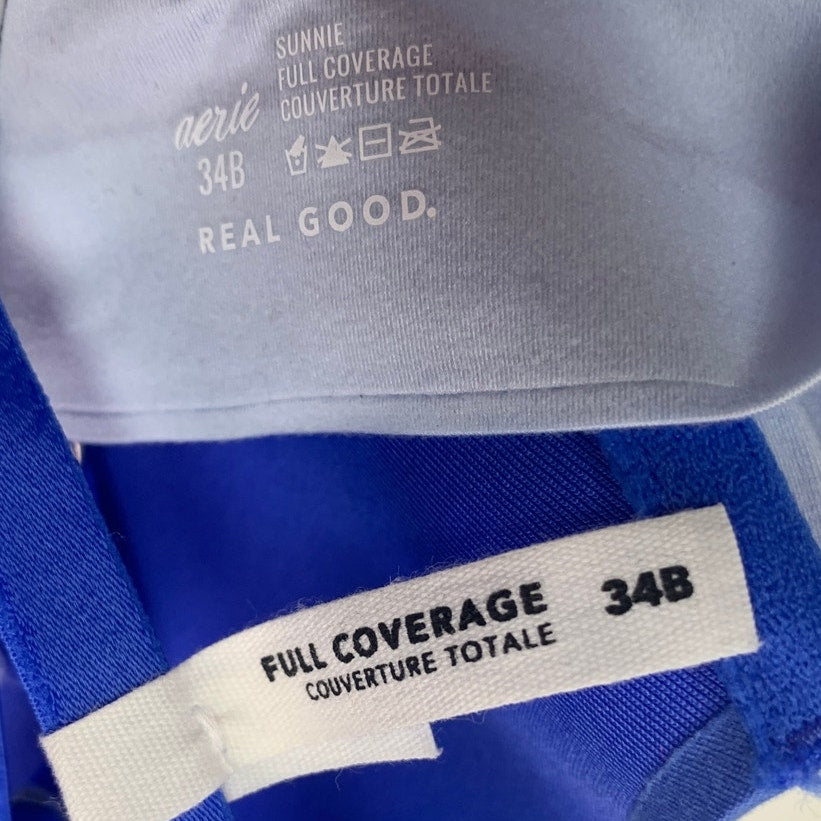 New Aerie Womens 34B Blue Sunnie Full Coverage Underwire Push Up Bra