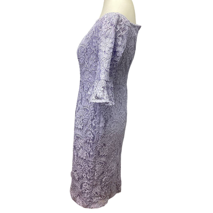 Nanette Lepore Size 10 Lilac Bell Sleeve Lace Overlay Off Shoulder BodyCon Dress