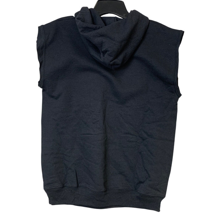 New Hand Printed Mens Small Black Floral Cutoff Sleeveless Sweatshirt Hoodie