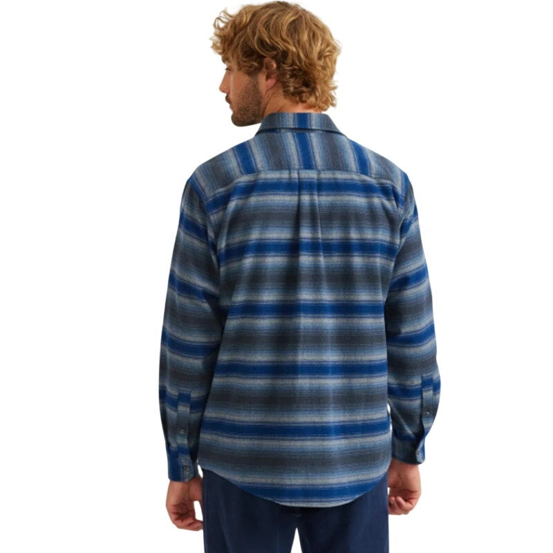 New Eddie Bauer Mens Dusty Blue Gray Striped Long Sleeve Flannel Button Up Shirt