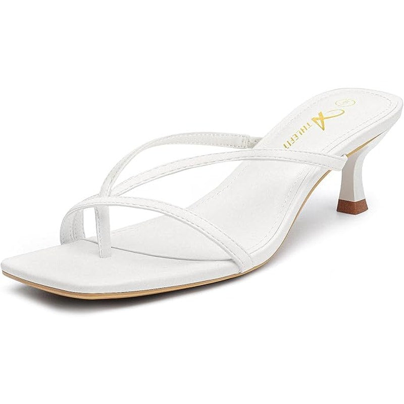 Athlefit Womens Size 7 White Strappy Kitten Open Toe Low 2" Heels Sandals Shoes