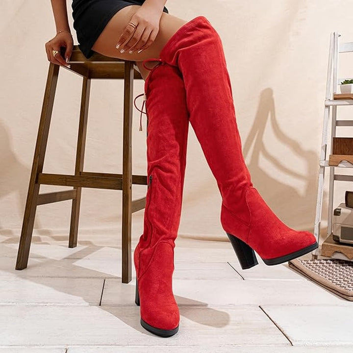 Vepose Womens 9.5 Red Faux Suede 4" Heel Thigh High Over The Knee Boot Shoes