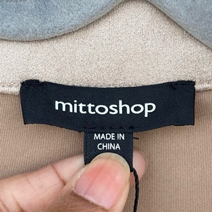 NWT New Mittoshop Womens Medium Light Gray Vegan Suede Full Zip Collared Jacket