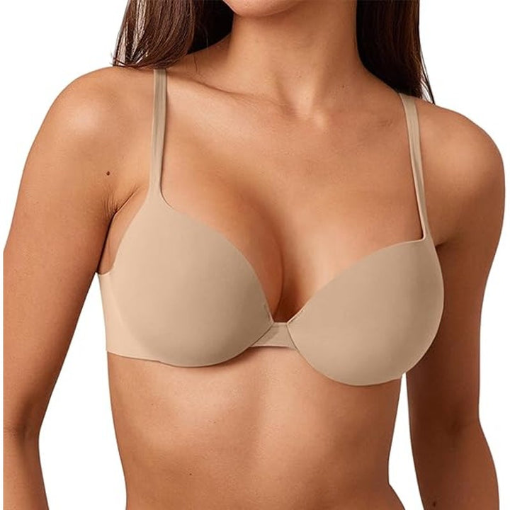 New Reoria Womens 40C Tan Teardrop No-Poke Push Up Underwire Plunge Bra