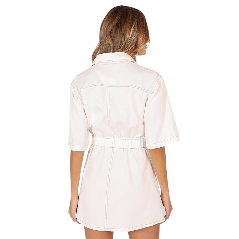 Petal &amp; Pup Womens Size 4 White Hailey Short Sleeve Snap Up Denim Mini Dress