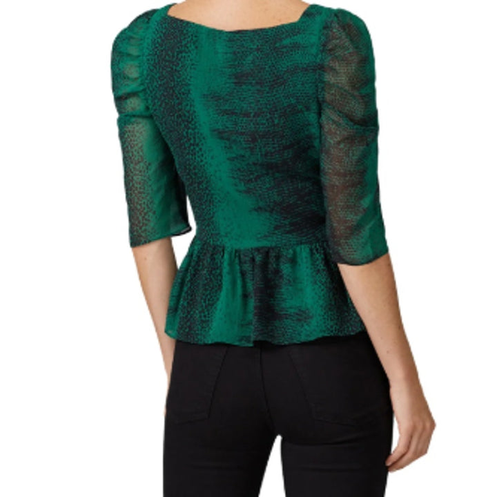 Waverly Grey Womens XS Green Snake Print Half Sleeve Square Neck Fully Lined Top