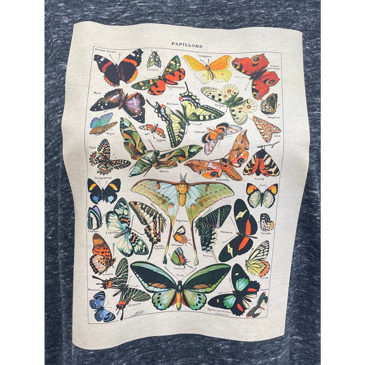 Hand Printed Upcycled Womens Large Vintage Book Page Butterfly Short Sleeve Tee