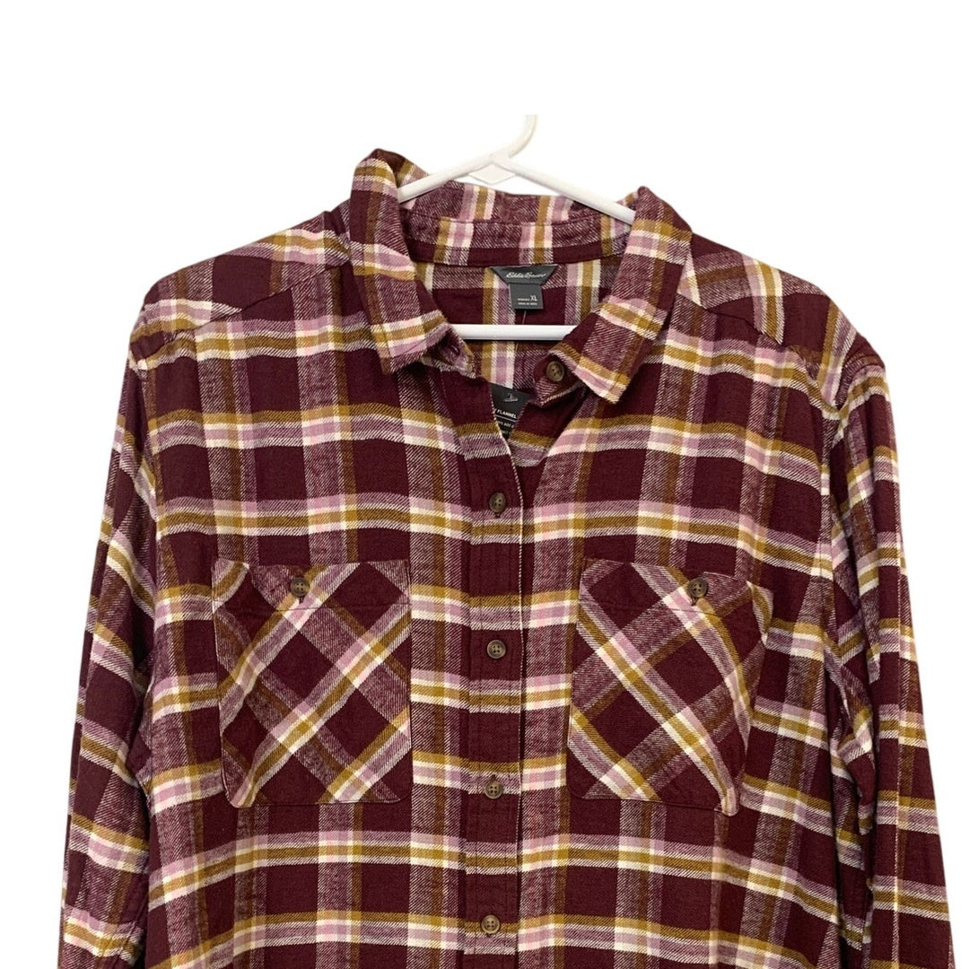 New Eddie Bauer Womens XL Merlot Hemplify Classic Long Sleeve Button Up Shirt