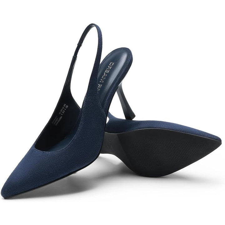 Dream Pairs Womens 7.5 Navy 3.5" Heel Suede Closed Pointed Toe Slingback Shoes