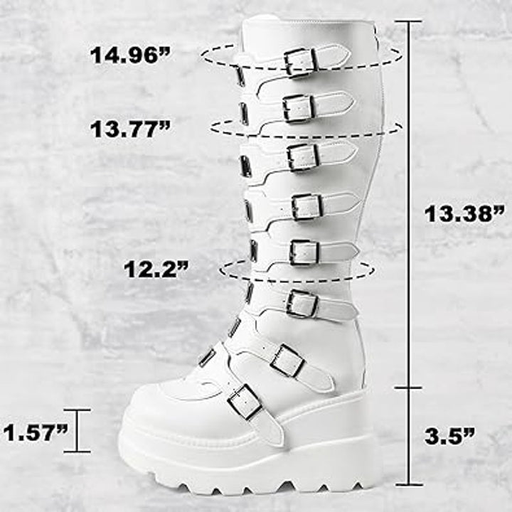 Celnepho Womens Size 10.5 White Faux Leather 3.5" Wedge Platform Knee High Boots