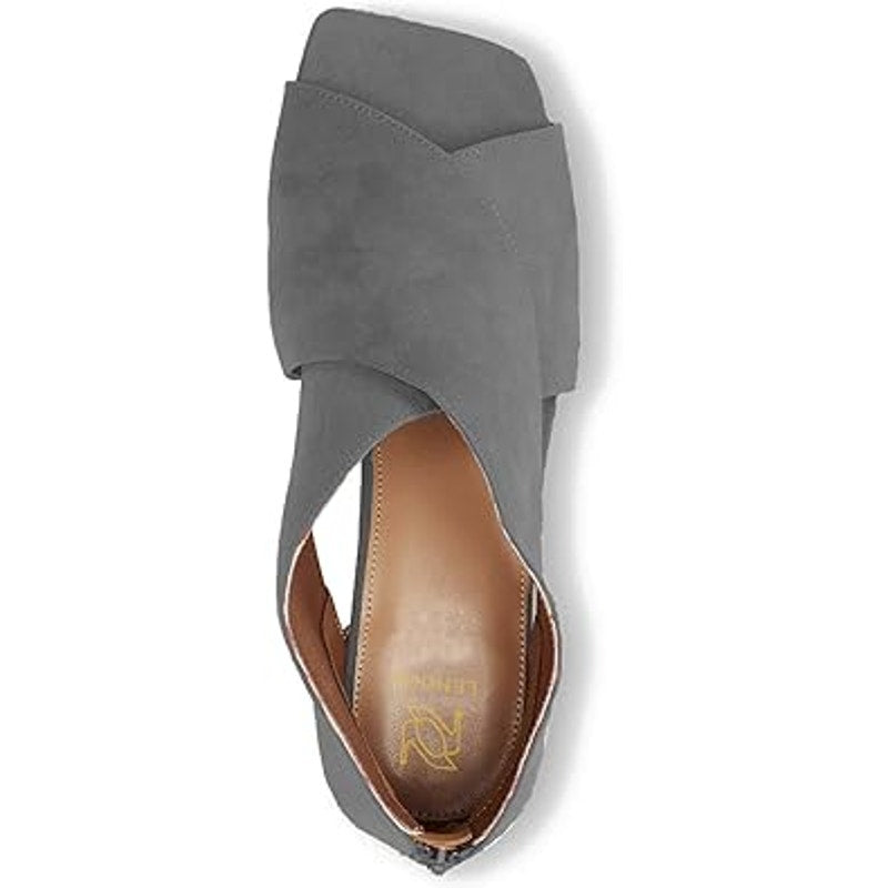 Lehoor Womens Size 10 Gray Faux Suede Open Toe 2.5" Block Heel Back Zip Shoes