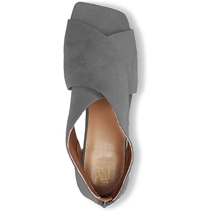 Lehoor Womens Size 10 Gray Faux Suede Open Toe 2.5" Block Heel Back Zip Shoes