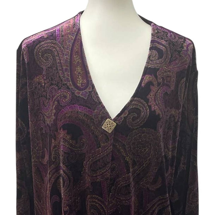 Mirasol XL Polyester Blend Velour Glitter Paisley Long Sleeve One Button Jacket