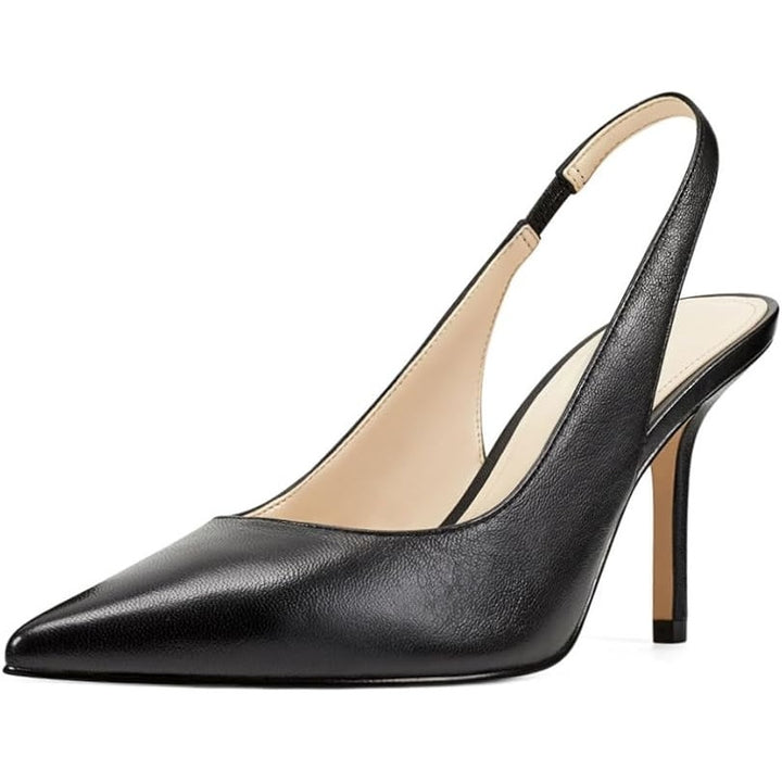 Trish Lucia Womens Size 8 Black Faux Leather Pointy Toe 4" Heel Slingback Shoes