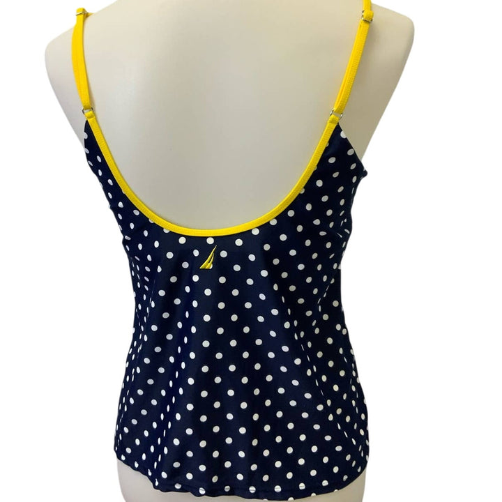 Nautica Womens Large Polka Dot Deep V Flowy Swim Suit Top Adjustable Straps