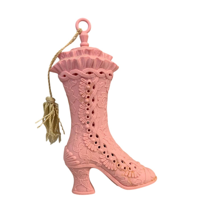 Vintage Collectible Pink Plastic Victorian High Heel Boot Closet Sachet w Tassel