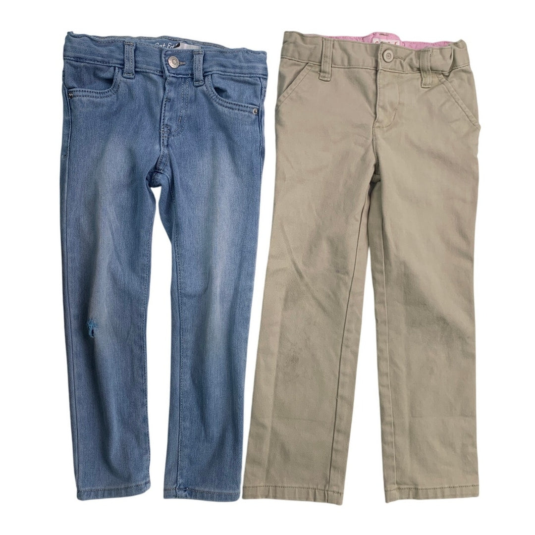 4 Cat &amp; Jack Girls Size 4 Adjustable Waist Denim Jegging Jeans Khaki Pants