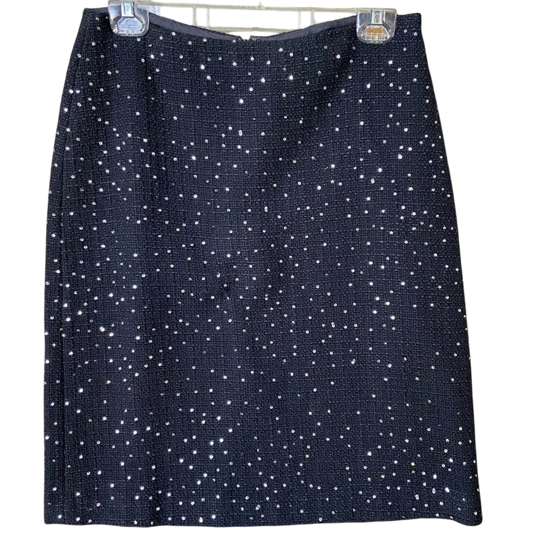 Ann Taylor Womens Size 8 Black Wool Blend Silver Sequin Back Zip Pencil Skirt