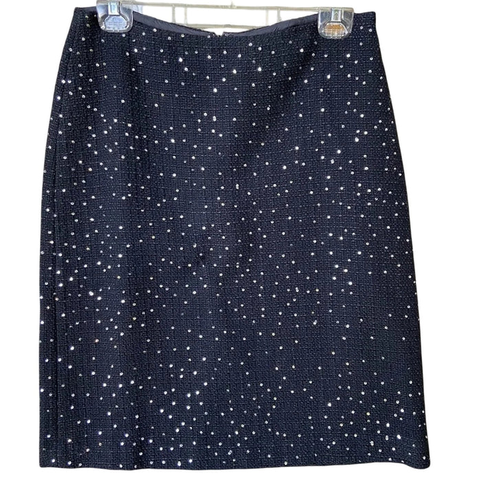 Ann Taylor Womens Size 8 Black Wool Blend Silver Sequin Back Zip Pencil Skirt