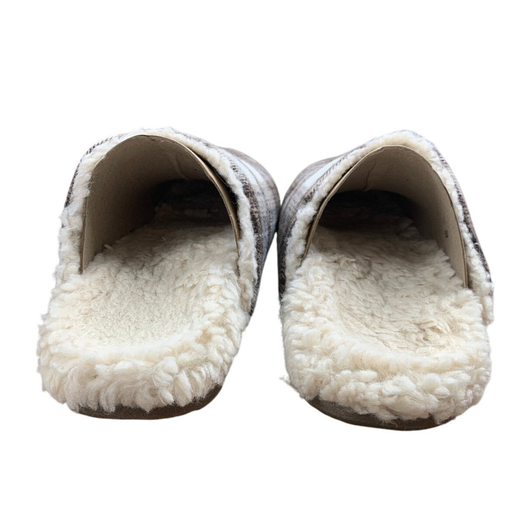 Vionic Mens Size 8 Brown White Plaid Memory Foam Slide On Mule Slippers Shoes