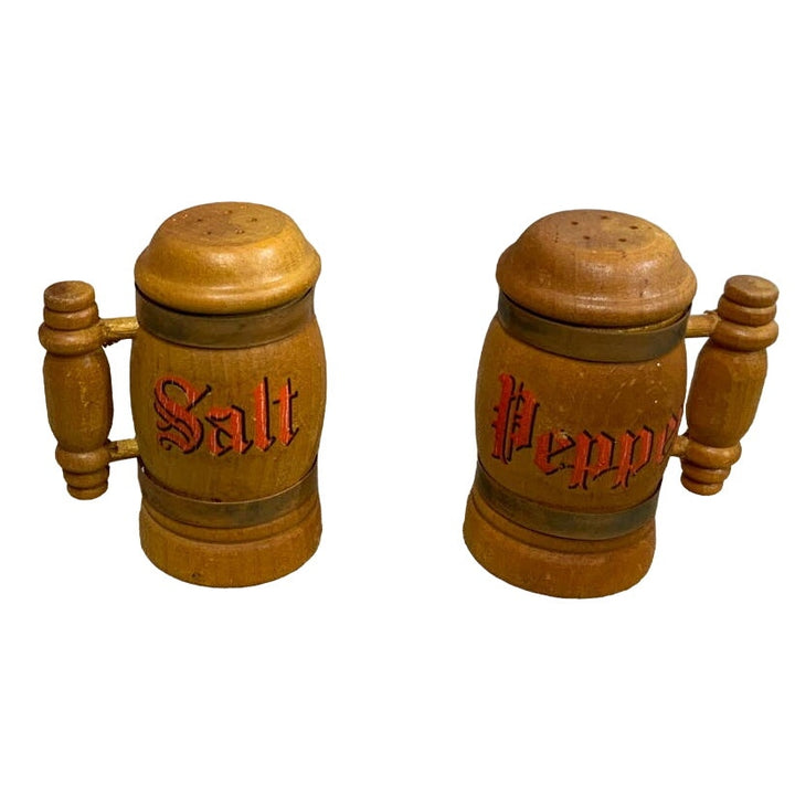 Vintage Wooden Souvenir of Texas Large Salt Pepper Shaker Set w Handles
