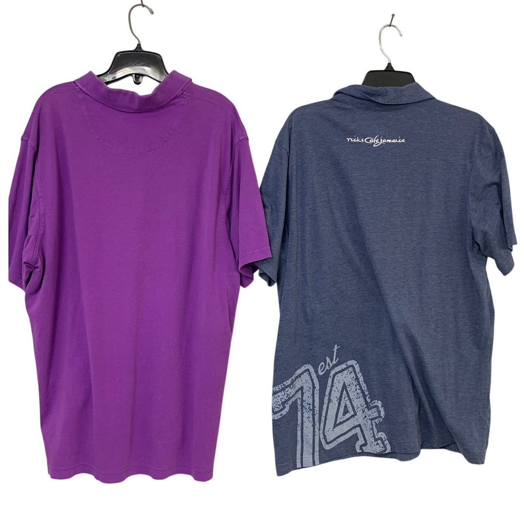 Lot of 2 Tasso Elba Canvas Mens XL Ricks Cafe Jamaica Short Sleeve Polo Shirts