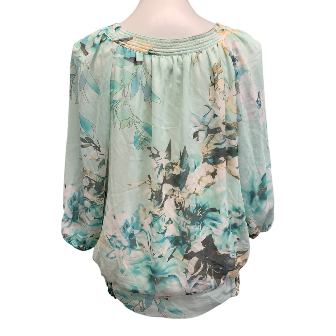 Dressbarn Womens XL Long Blouson Sleeve Floral Gathered Waist Flower Blouse Top