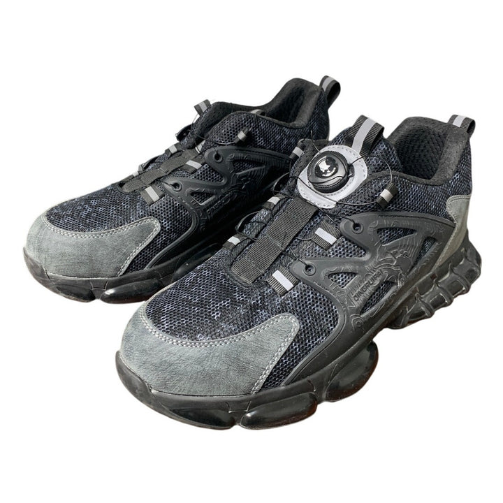 Qingruipai Mens 10.5 Black Mesh Steel Toe Puncture Proof Tightening Button Shoes