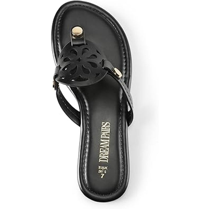 New Dream Pairs Womens Size 10 Black Slide On Faux Leather Flip Flop Sandals