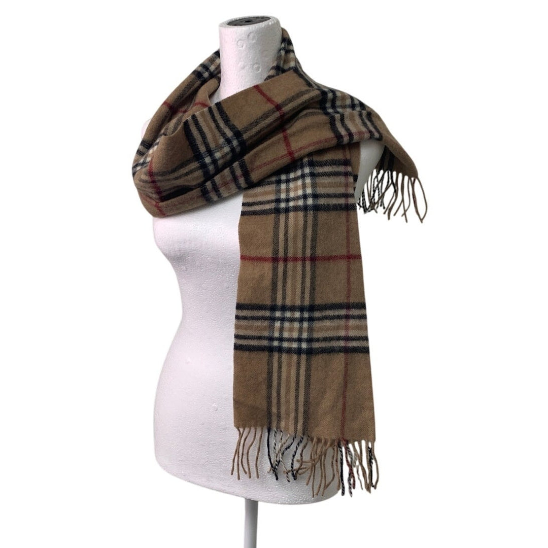 NWT New Valentin Fraas Womens One Size 100% Lambs Wool Tan Plaid Fringe Scarf