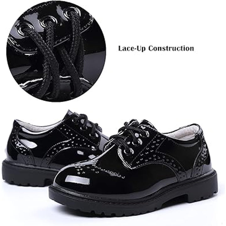 Dadawen Little Boys Size 1.5 Black Lace Up Faux Leather Oxford Dress Shoes